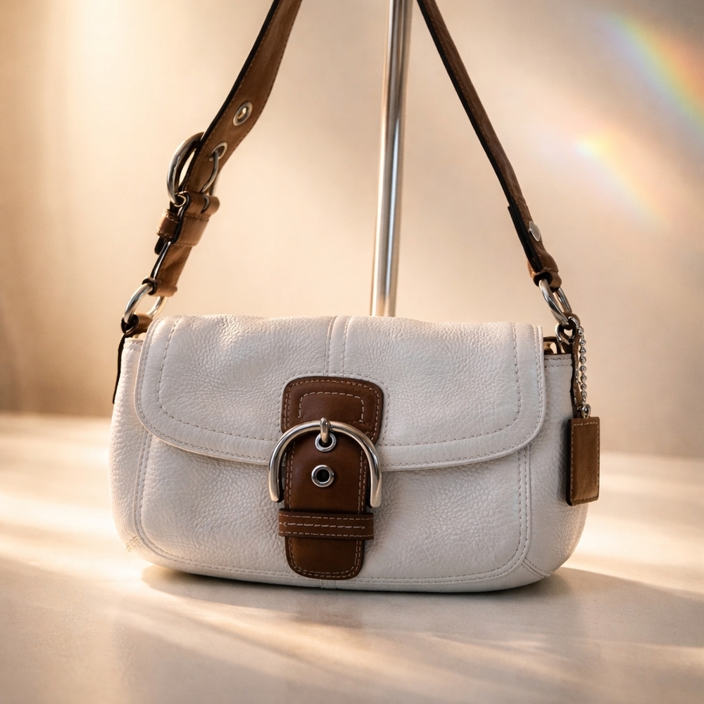 Coach White and Brown Shoulder Bag